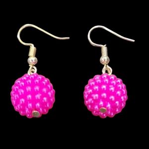 Hot Pink Raspberry Bead Earrings